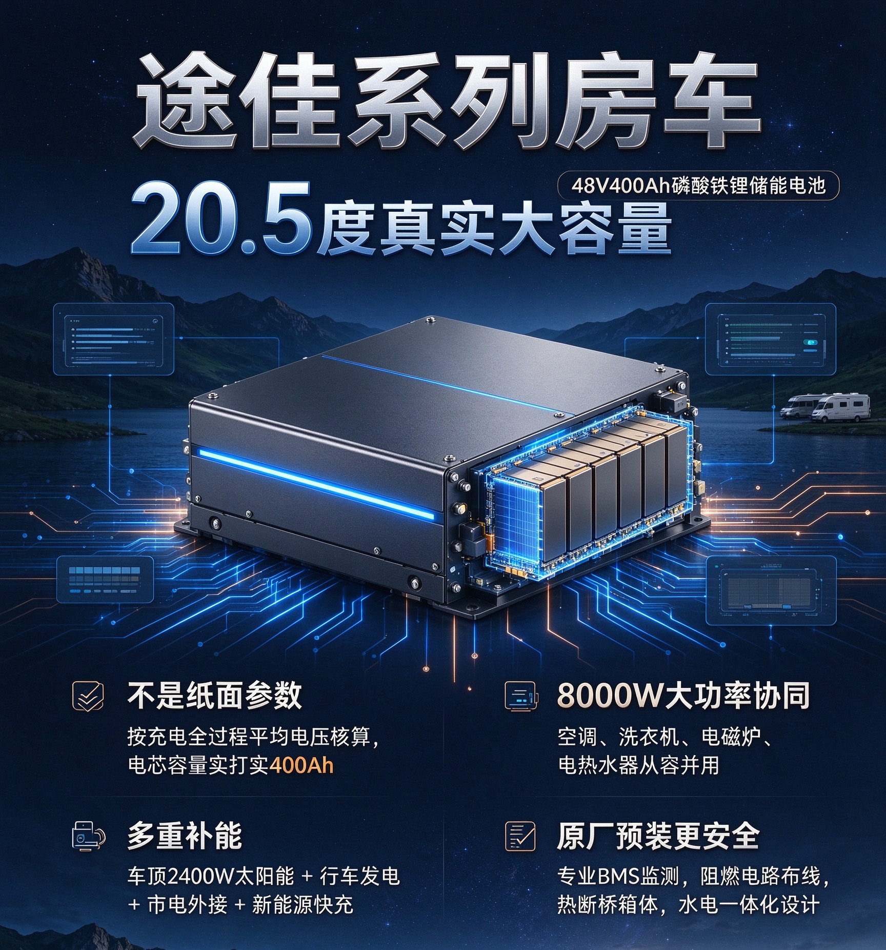 告别离网用电焦虑 | 途佳房车 20.5 度大容量锂电，真实不虚标